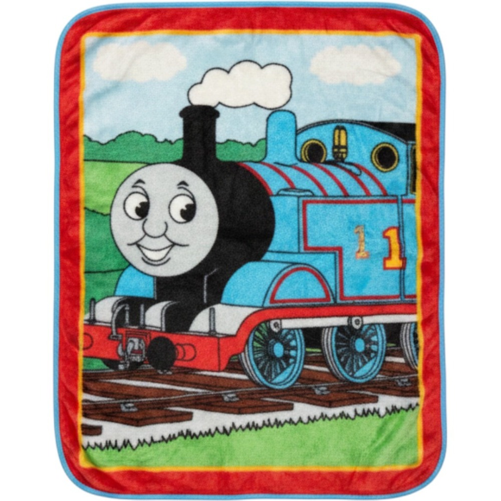 Vintage Thomas the Tank Engine Fleece Throw Blanket Blue Red Kids 30x42 RN 90347